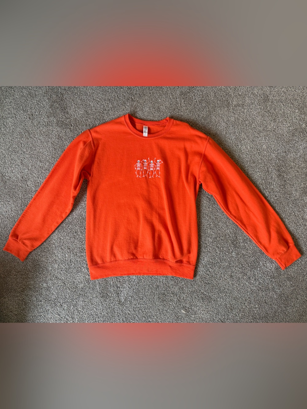 Women’s Halloween Sweatshirt with Skeletons Size Small Orange